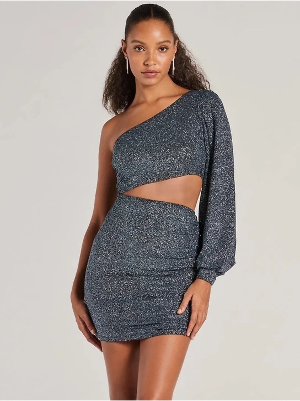 Windsor Steal the Shine Glitter Cutout One Shoulder Mini Dress Navy/Silver